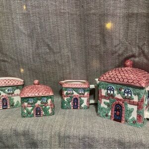 Avon Cottage Ceramic Canister Set - Pink and Green